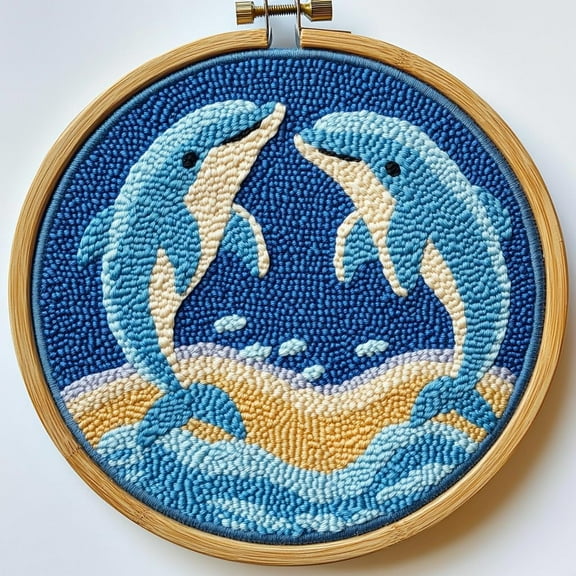 DIY Punch Needle Kits Two Dolphins Easy for Beginners Punch Needle Embroidery Set with Hoop Stamped Pattern for Craft lovers and Home Decor-3