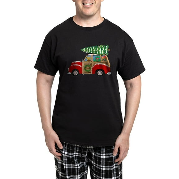 CafePress - Vintage Christmas Woody Wagon Pajamas - Men's Dark Loose Fit Cotton Pajama Set