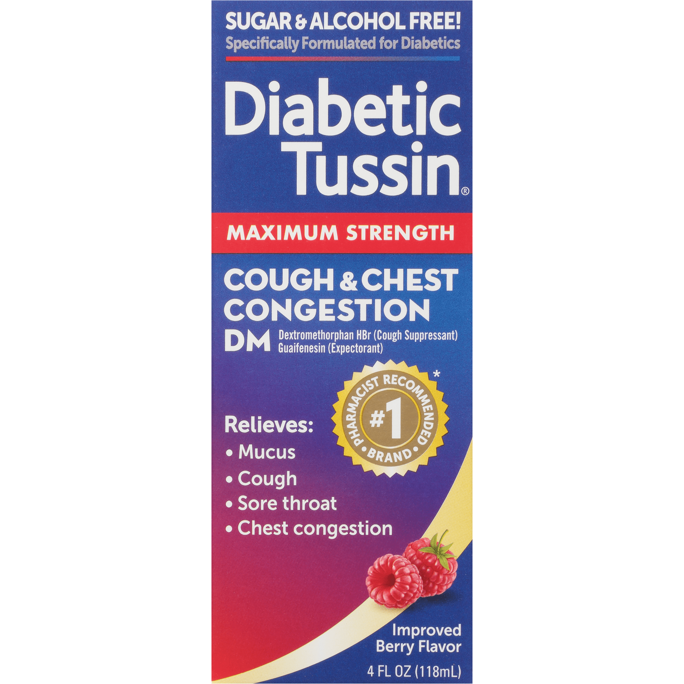 Diabetic Tussin Sugar Free Cough Syrup Maximum Strength Relief DM 4 Fl 