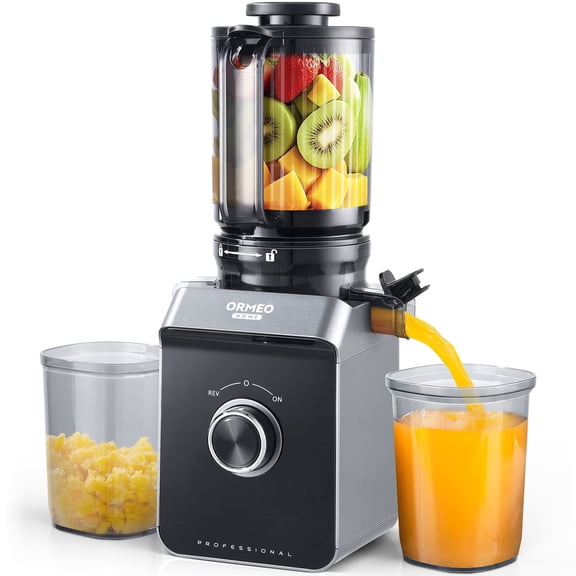 Ormeo Hom Cold Press Slow Juicer with 5.0"Large Feed Chute, Masticating Juicer with Pulp Seperation, 99.6% Juice Purity, Quiet Motor, Easy to Clean, BPA Free