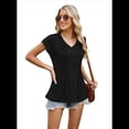 thumbnail image 3 of Blusas de Mujer de Corta de Verano, Informales, con Cuello en V, Blusas Lisas, Túnicas Plisadas Negro M, 3 of 9