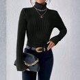 thumbnail image 5 of Long Sleeve T-Shirt for Women Ribbed Knit Turtleneck Slim Fit Sweater Top, Stretchy Casual Pullover for Fall Winter, 5 of 5