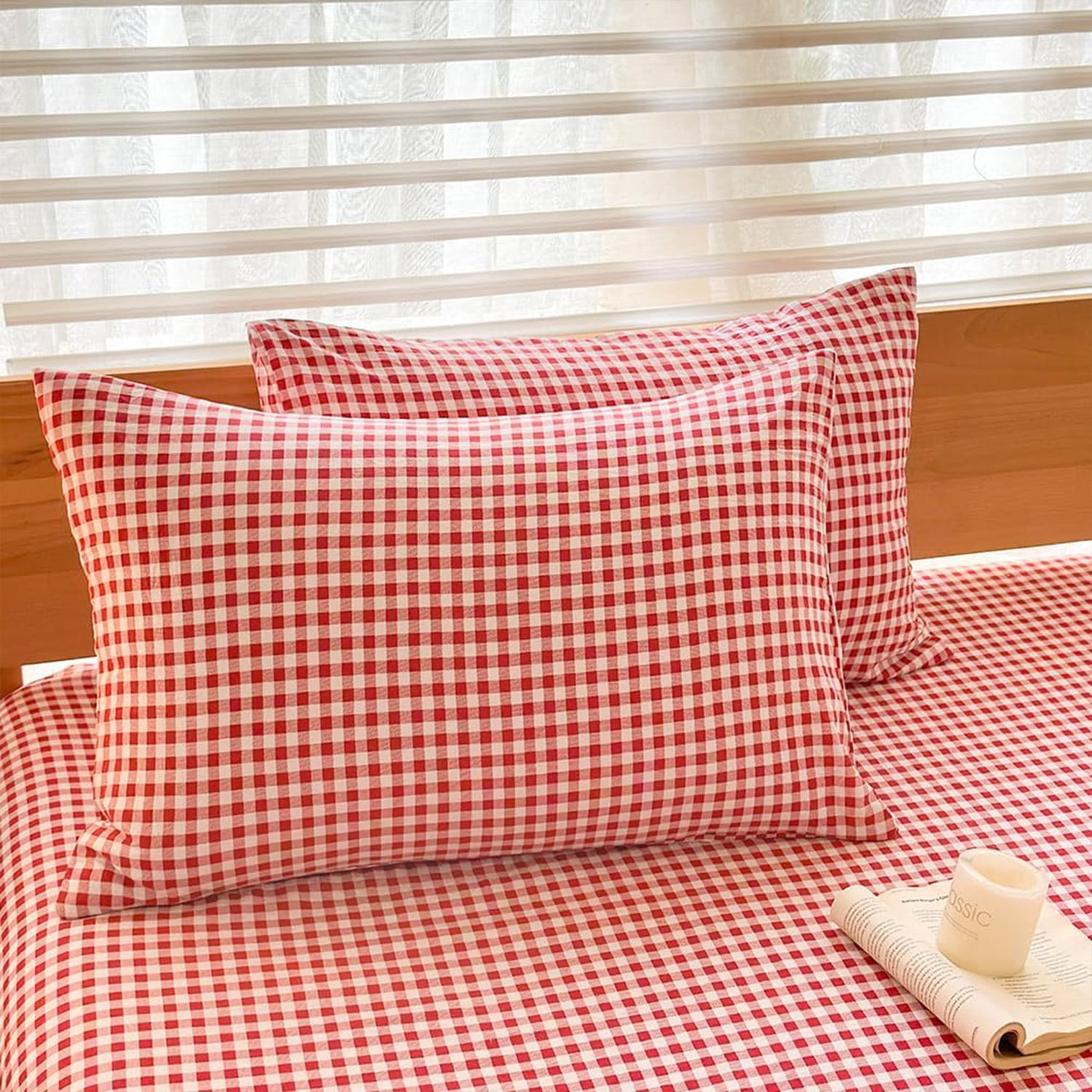 Red Gingham Twin Duvet Cover Set, Red Plaid Comforter Cover Set, 2 Pieces Checked Bedding Set (Red Gingham, Twin)
