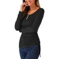 thumbnail image 4 of INSPIRE CHIC Women's Scoop Neck Blouse Button Stretch Ruched Drawstring Top, 4 of 5
