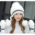 thumbnail image 2 of PIKADINGNIS Women Girls Warm Winter Hats Gloves Set Soft Knitted Fuzzy Thick Pom Pom Bearies Fleeze Lined Slouchy Cap, 2 of 6