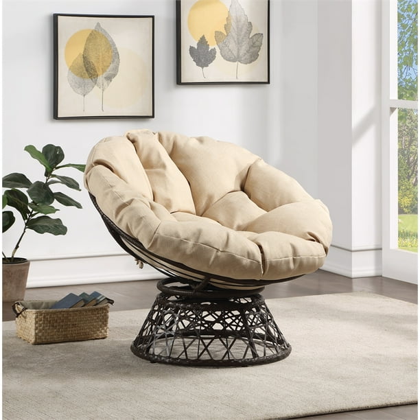 Chaise Papasan avec Coussin en Tissu Rond Cr me et Tissage en