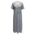 thumbnail image 4 of Femmes Robe V Cou Été Robe Femmes Mode Rayé Imprimé Poche Bouton Manches Courtes Col Rond Longue Robe Adulte Vêtements Féminins Gris Taille XL, 4 of 5