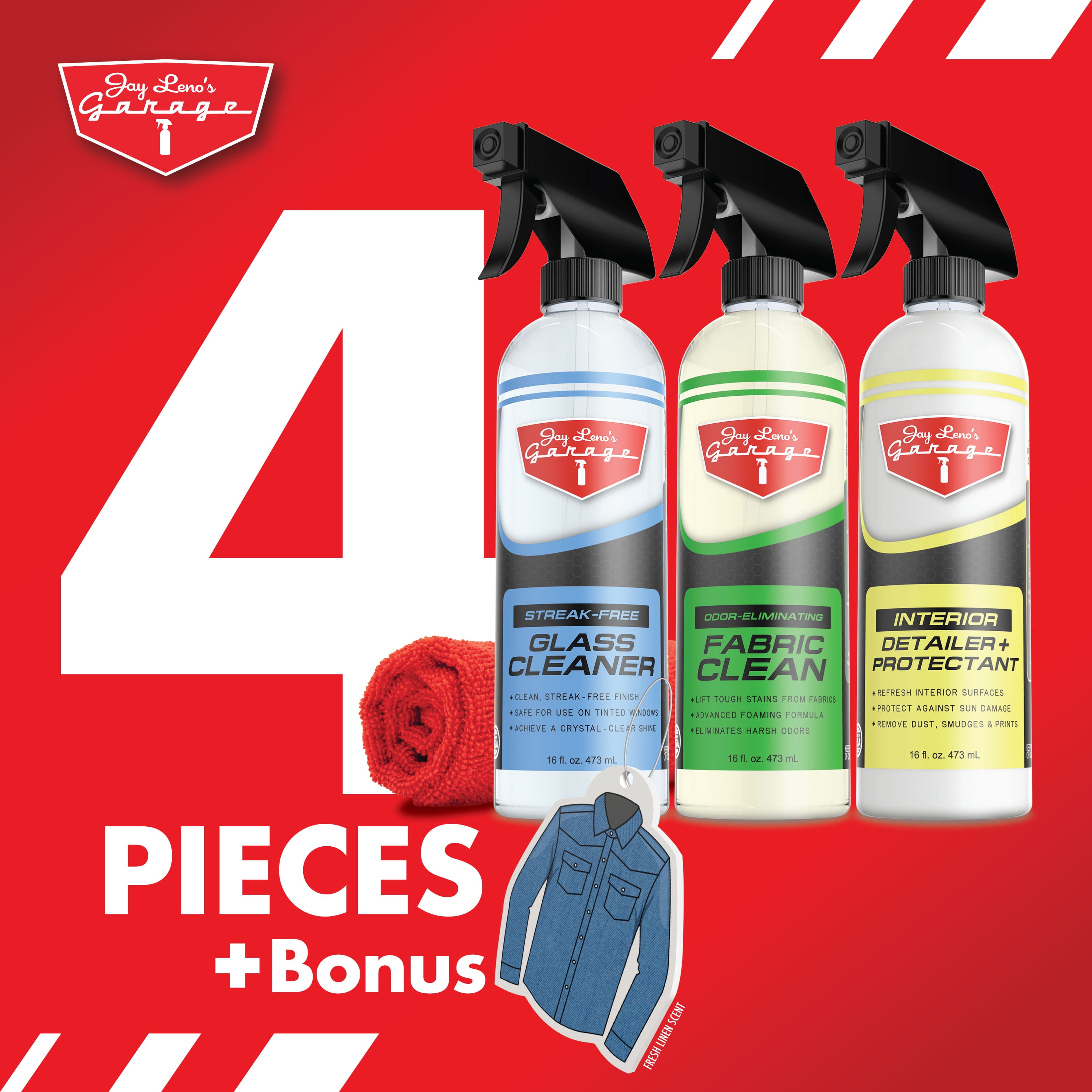 Jay Leno's Garage Complete Interior Care Kit for Dashboard, Seats & Glass, 5 Piece