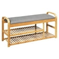 thumbnail image 1 of Gymax Shoe Rack Entryway 3-Tier Bamboo Shoe Bench Organizer W/Cushion Modern Stool, 1 of 10