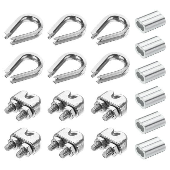 Uxcell 18Pcs M3(3mm) Wire Rope Cable Clamp Thimble and Crimping Loop Silver