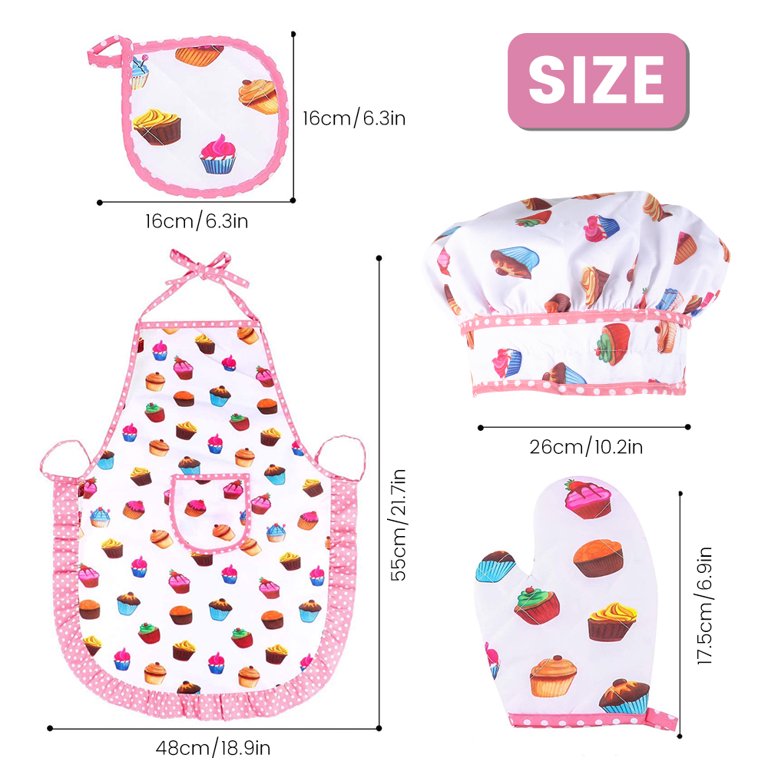 Vanmor Cute Kids Cooking and Baking Set, 24 Pcs Kids Aprons for Girls Toddler Chef Hat Apron Dress Up Chef Costume , Little Girl Apron Set Pretend