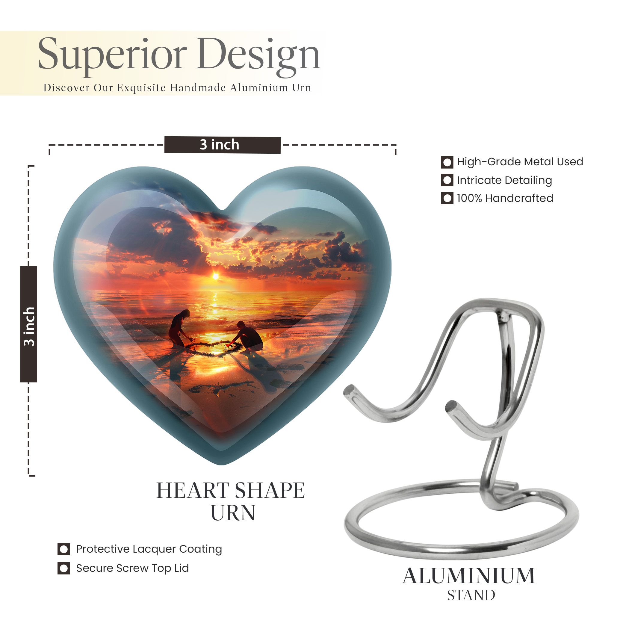 Sunset Heart Mini Urns For Ashes - Companion Urns For Burial - Heart Shaped Urns For Burial - Heart Shaped Decorative Urns For Human Ashes - Ashes Holder (Size-3inch,1pcs)