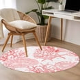 thumbnail image 4 of Pink Coral Round Area Rug 3.3 FT, Non Slip Small Entryway Kitchen Mat, Coastal Nautical Ocean Starfish Conch Washable Soft Circular Rug Non-Shedding Door Mat for Bathroom Playroom Kids Room, 4 of 9