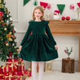 thumbnail image 2 of YunPes Girl's Christmas Velvet Dress A-Line Crewneck Flannel Skirt Dresses Ruffle Shoulder Long Sleeve Dress Prom Party Outfits, 2 of 7