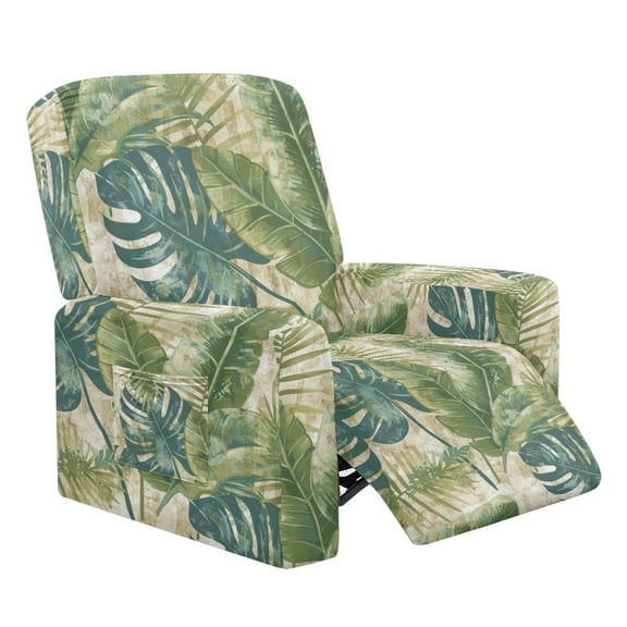 Renewold Tropical Monstera Banana Leaf Reclining Sofa Cover Universal Stretch Sofa Recliner Cover 4 Pieces Recliner Couch Slipcover Polyester Spandex Furniture Protector for Kids, Pets