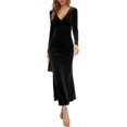 thumbnail image 1 of LAICAIW Robe Maxi de Cocktail Élégante en Velours Sirène à Manches Longues et Col en V pour Femmes Soirée, 1 of 6