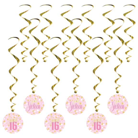 Pink and Gold Sweet 16 Whirls, 17½"-30½", Pack of 24
