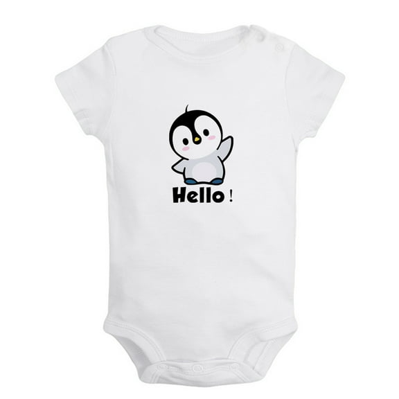 Hello Cute Romper For Babies, Animal Penguin Pattern Jumpsuit, Newborn Baby Unisex Bodysuits, Infant Jumpsuits, Toddler 0-24 Months Kids One-Piece Oufits