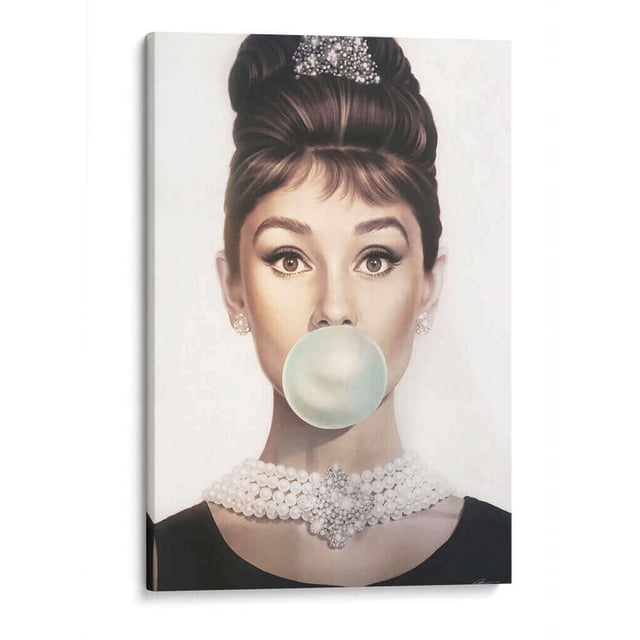 Cuadro decorativo Fashionista - Audrey Hepburn bubblegum en canvas tamaño 80 x 120 cm Canvas Lab Canvas forma vertical tamaño 80 x 120