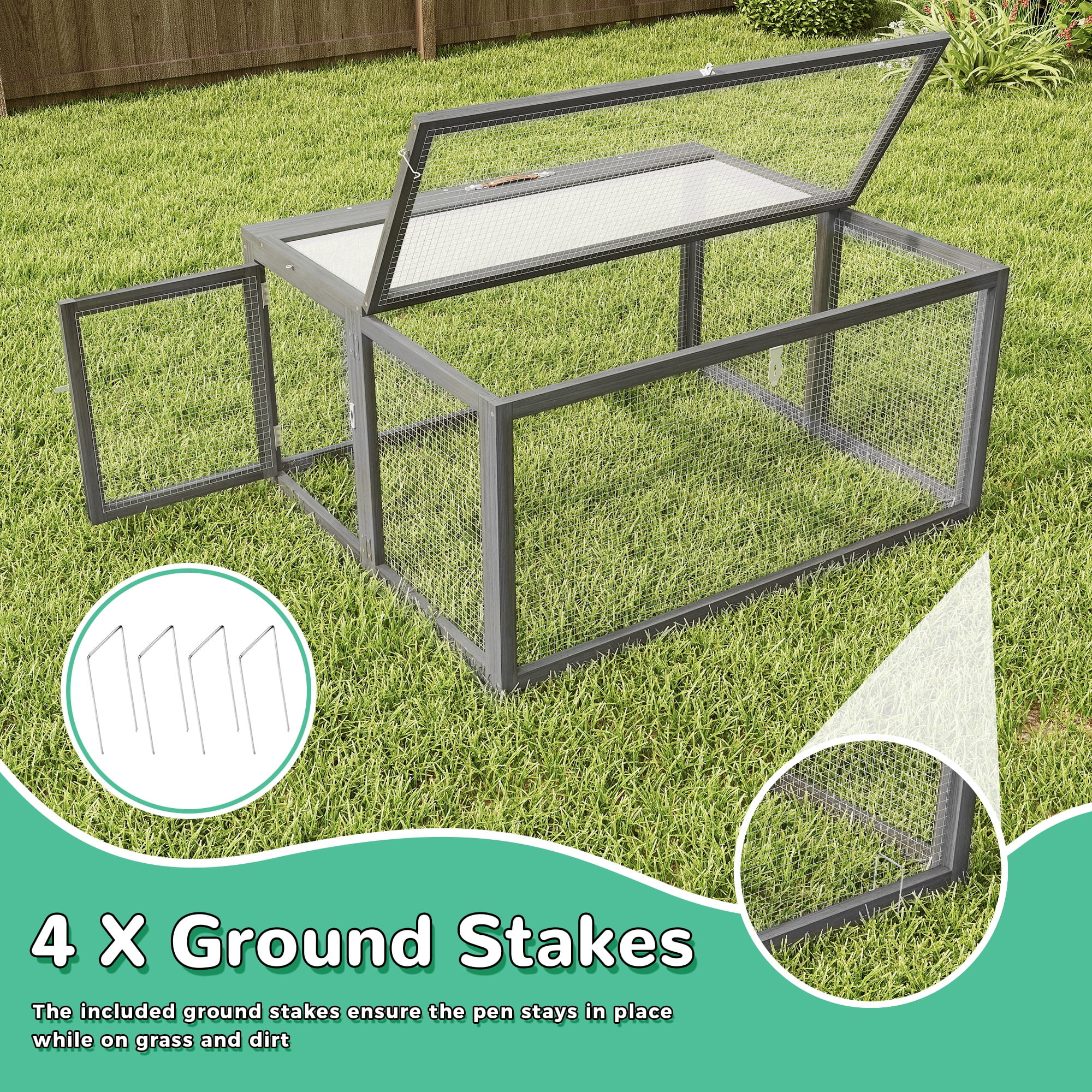 Coziwow Folding Chicken Coop Rabbit Hutch Wooden for Small Animals with Roosting Bar, Gray