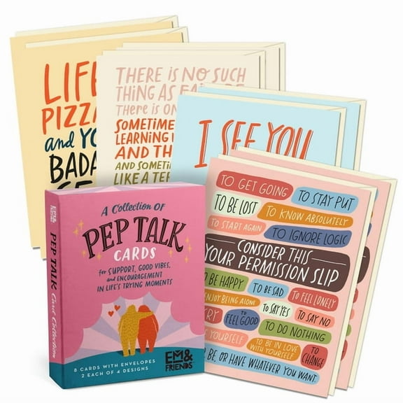 Em & Friends Boxed Cards (Mixed) Pep Talk Cards, 8 Assorted Encouragement Cards with Envelopes, (Hardcover)