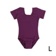 thumbnail image 4 of Tenue de Danse Ballet Extensible pour Enfants Tenue de Danse Gymnastique Douce Combinaison Col Rond Classique Costume de Danse Justaucorps Violet G, 4 of 8