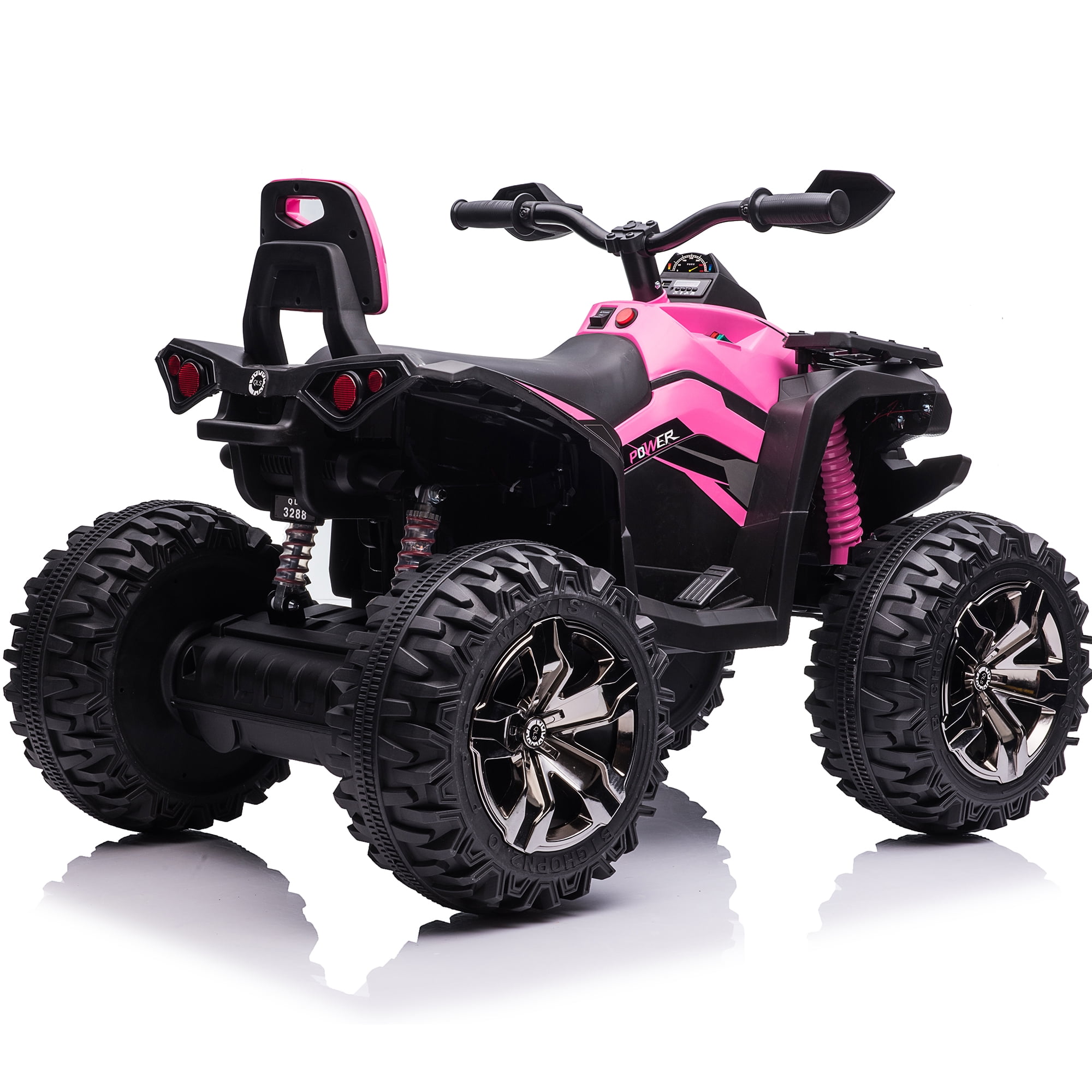 800W Dirt Quad w/ Remote Control - 24V Powered Ride on ATV, Electric Powerful 4-Wheeler for Big Kids, Up to 5.5 mph, Knee Pads, Pink