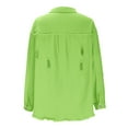 thumbnail image 3 of Fesfesfes Women's Distressed Denim Shirt Solid Color Long Sleeve Ribbed Cuffs Stand-Up Collar Tops with Buttons Outdoor Street Blouses(Mint Green,2XL), 3 of 4
