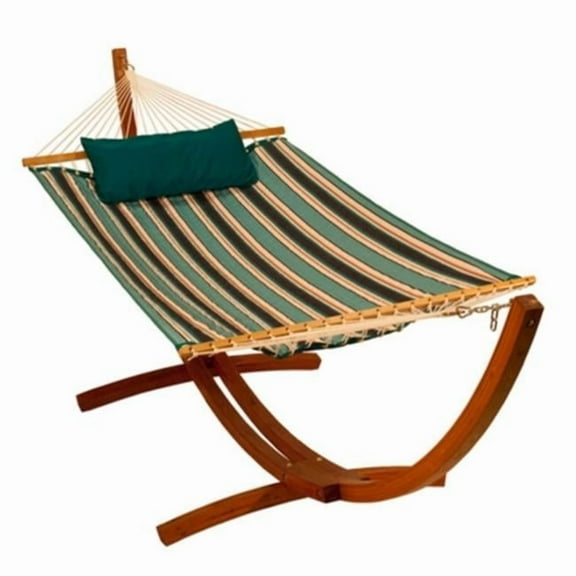 Algoma Net  Reversible Sunbrella Quilted Hammock - Teal - Token Surfside Stripe & Canvas Teal
