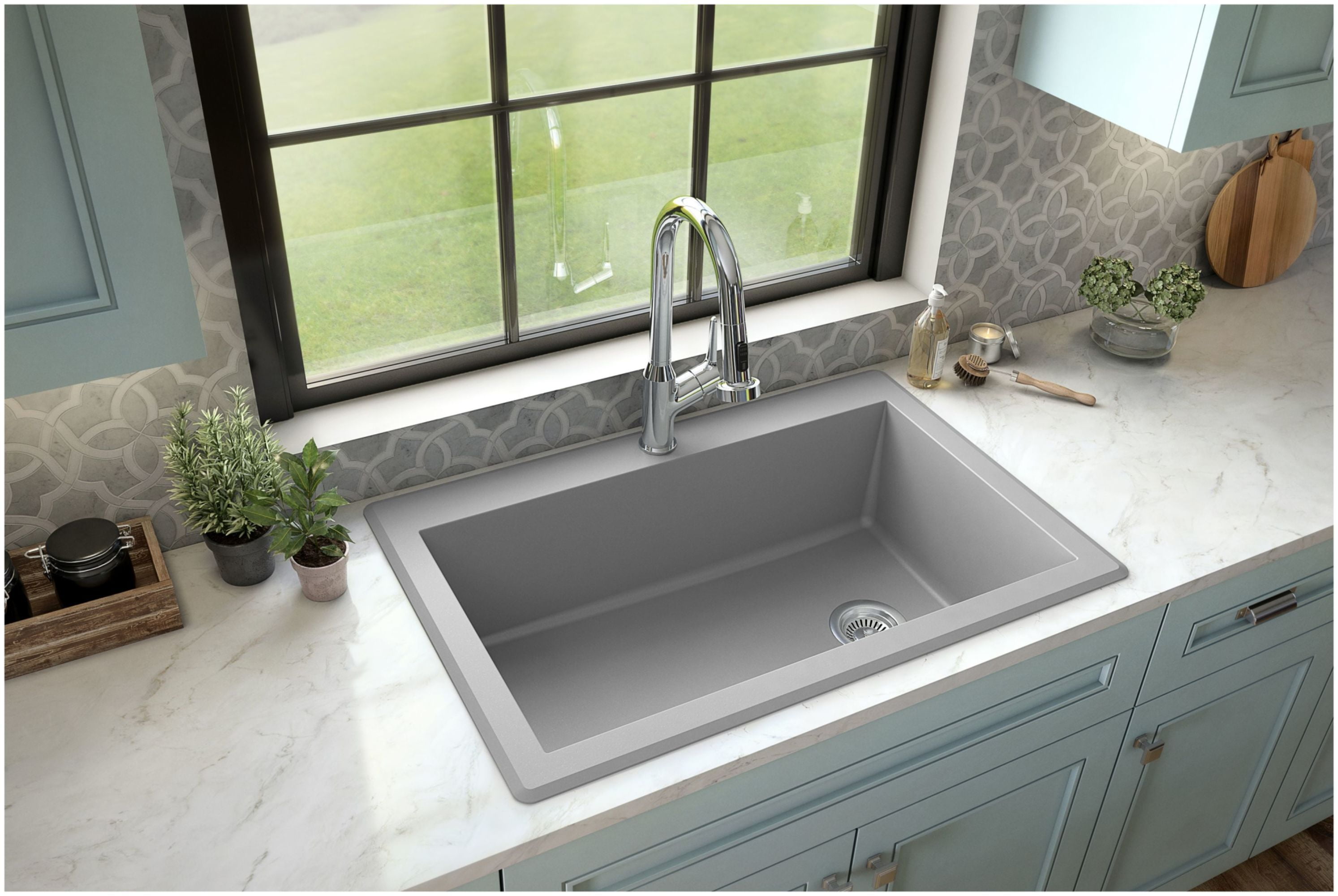 Karran QT-670 Drop-In Quartz Composite 33 in. 1-Hole Single Bowl Kitchen Sink in Brown