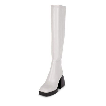 

Jeffrey Campbell DAUPHIN Platform Knee High Square Toe Chunky Heel Boots LIGHT GREY (8.5 LIGHT GREY)
