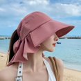 thumbnail image 4 of Eoperou Women Fisherman Hat Wide Brim Solid Color Bow-knot Round Decorative Sunscreen Breathable Foldable Windproof Summer Sun Hat Headwear, 4 of 8