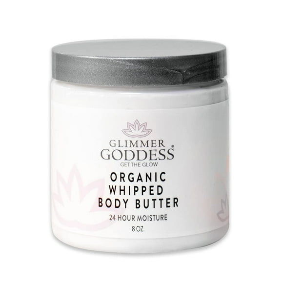 GLIMMER GODDESS Mantequilla corporal batida orgánica - Melocotón Bellini Vegano Hidratación las 24 horas Menos estrías Todo tipo de piel Orgánico para niños 8 oz