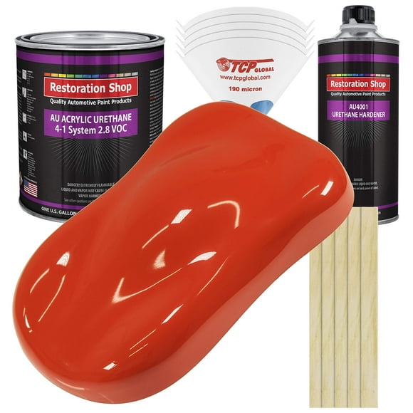 Restoration Shop - Hemi Orange Acrylic Urethane Auto Paint - Complete Gallon Paint Kit - Professional Single Stage High Gloss Automotive, Car, Truck Coating, 4:1 Mix Ratio, 2.8 VOC
