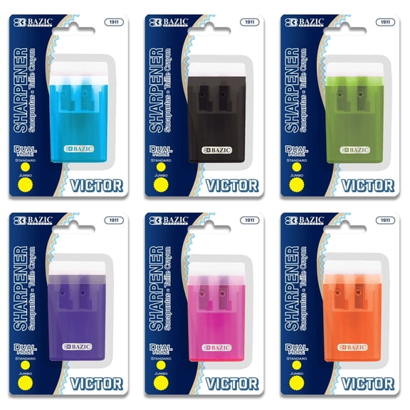 BAZIC Pencil Sharpener Dual Blades w/ Lid & Receptacle, 24-Pack