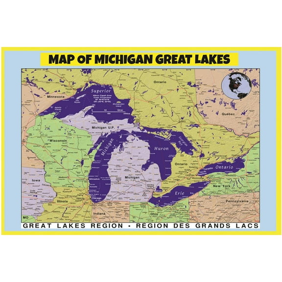 Map of Michigan Great Lakes - Laminated Wall Map Poster Print Perfect for Classrooms and Homes - Vivid Imagery with Bright Colors - 18x24