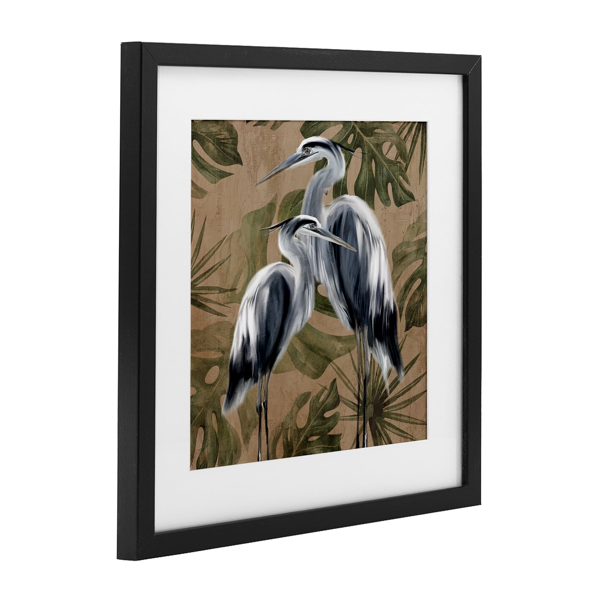 Stupell Industries Two Herons over Tropical Leaves Black Framed Print Under Glass, design by Kim Allen
