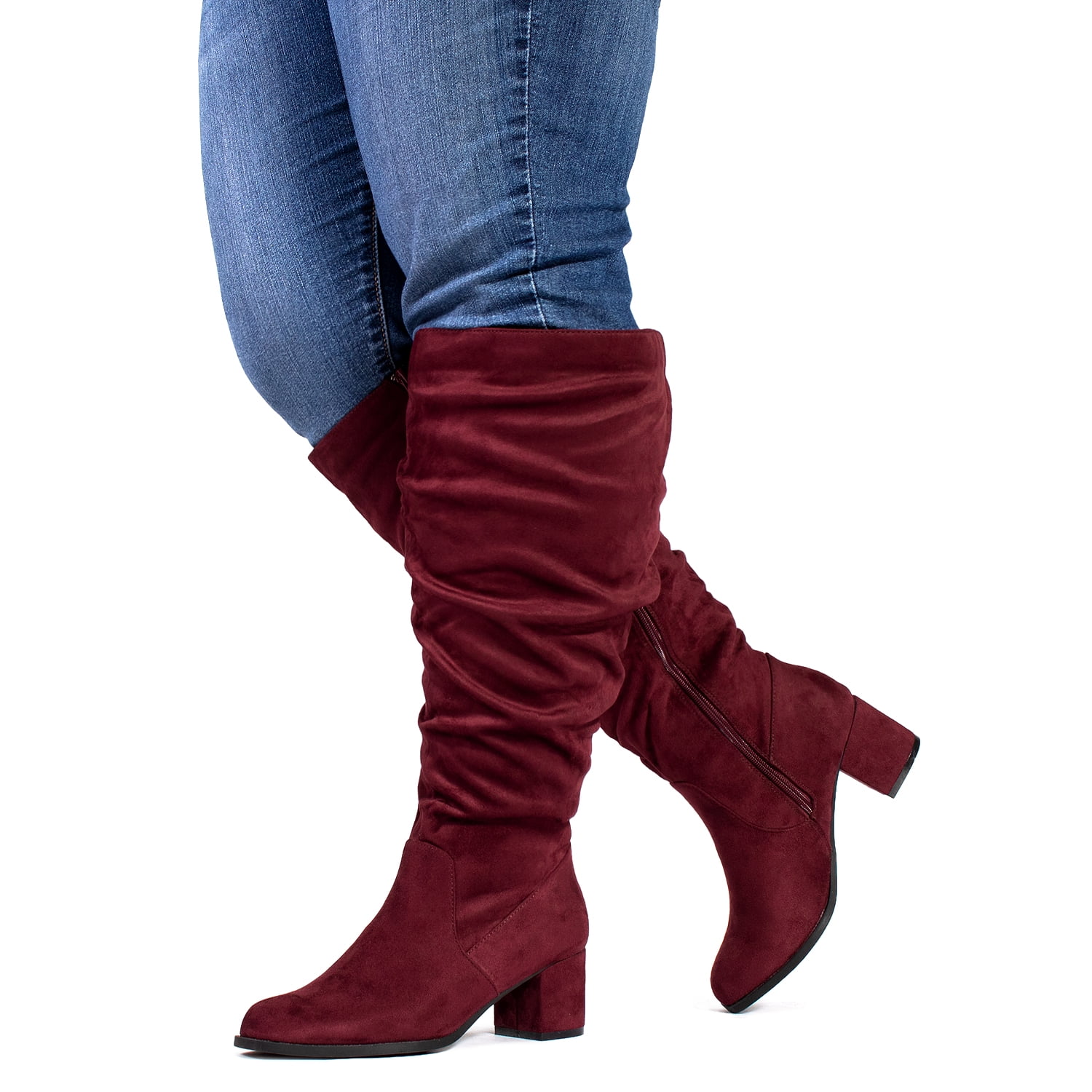 wide calf block heel boots