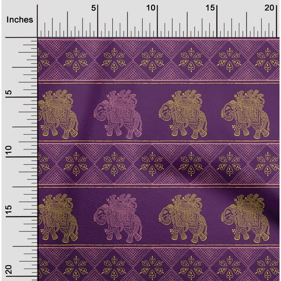 oneOone Cotton Flex Fabric Floral & Elephant Block Printed Fabric 1 Yard 40 Inch Wide