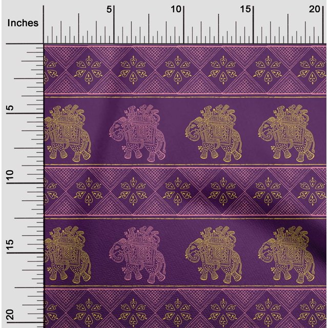 oneOone Cotton Poplin Fabric Floral & Elephant Block Printed Craft Fabric BTY 56 Inch Wide