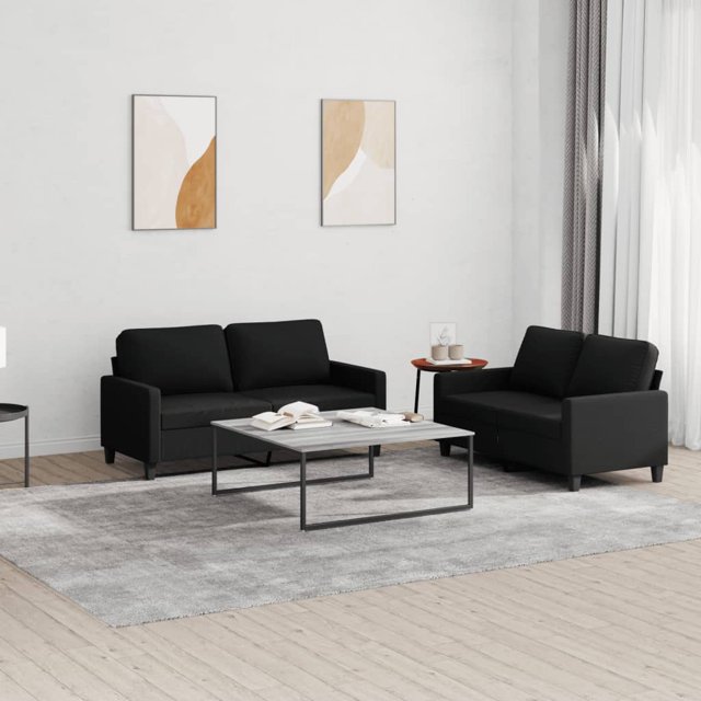 vidaXL Ensemble de Canapé 2 Pcs avec Coussins Tissu Noir