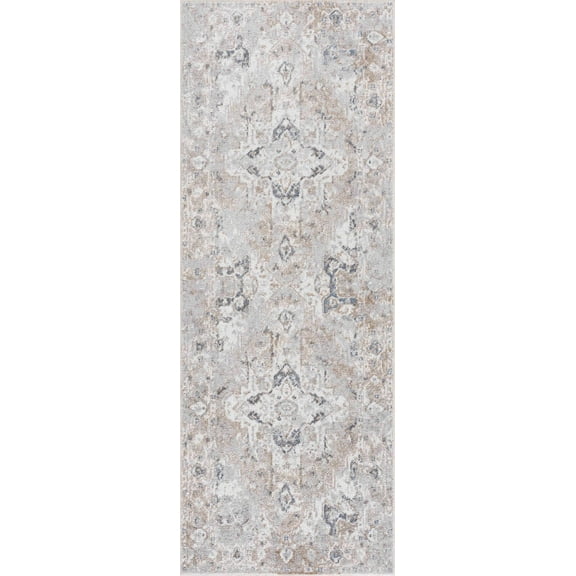 Boutique Rugs Dobry Farmhouse Runner Rug - Off White, Blue, Tan - 2'7" x 10' Runner