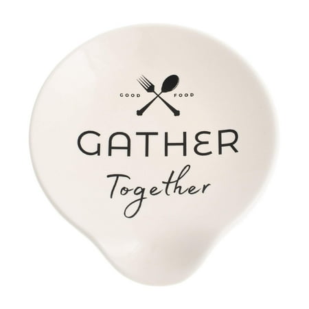 

DEMDACO Gather Together Good Food 4.5 x 4 Glossy White Ceramic Stoneware Kitchen Spoon Rest