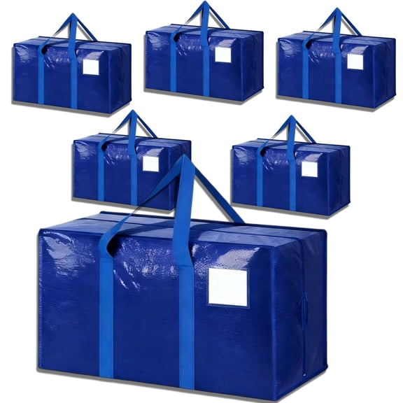 Moving Bags,Strong Moving Bags with Zippers & Carrying Handles, Comfortable Handles, Sturdy & Durable Clothes Storage Bags,Totes, Bins, Fold Flat, Blue Packing Moving Boxes.(6 Pack)