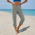 thumbnail image 3 of Bloomae Linen Capri Pants for Women Wide Leg Comfy Lightweight Casual Side Slit Summer Beach Elastic High Waist Capris Cropped Lounge Trousers with Pockets, 3 of 9