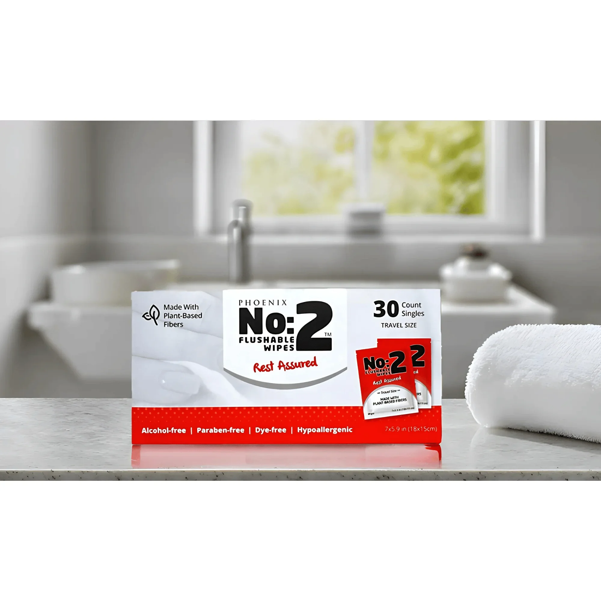 Number 2 Flushable Wipes, Travel Friendly, Individually Wrapped, Plant Based Fibers, Biodegradable, with Aloe and Cucumber, Unscented, 120 Wipes 4-Pack