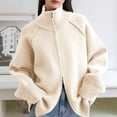 thumbnail image 5 of Ladies' Casual Solid Color Zipper Stand Up Collar Long Sleeved Knitted Cardigan Jacket Top, 5 of 6