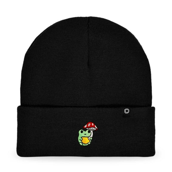 Dalix Mushroom Frog Embroidered Beanie Hat Cotton Cute Winter Fall Cap Womens in Black