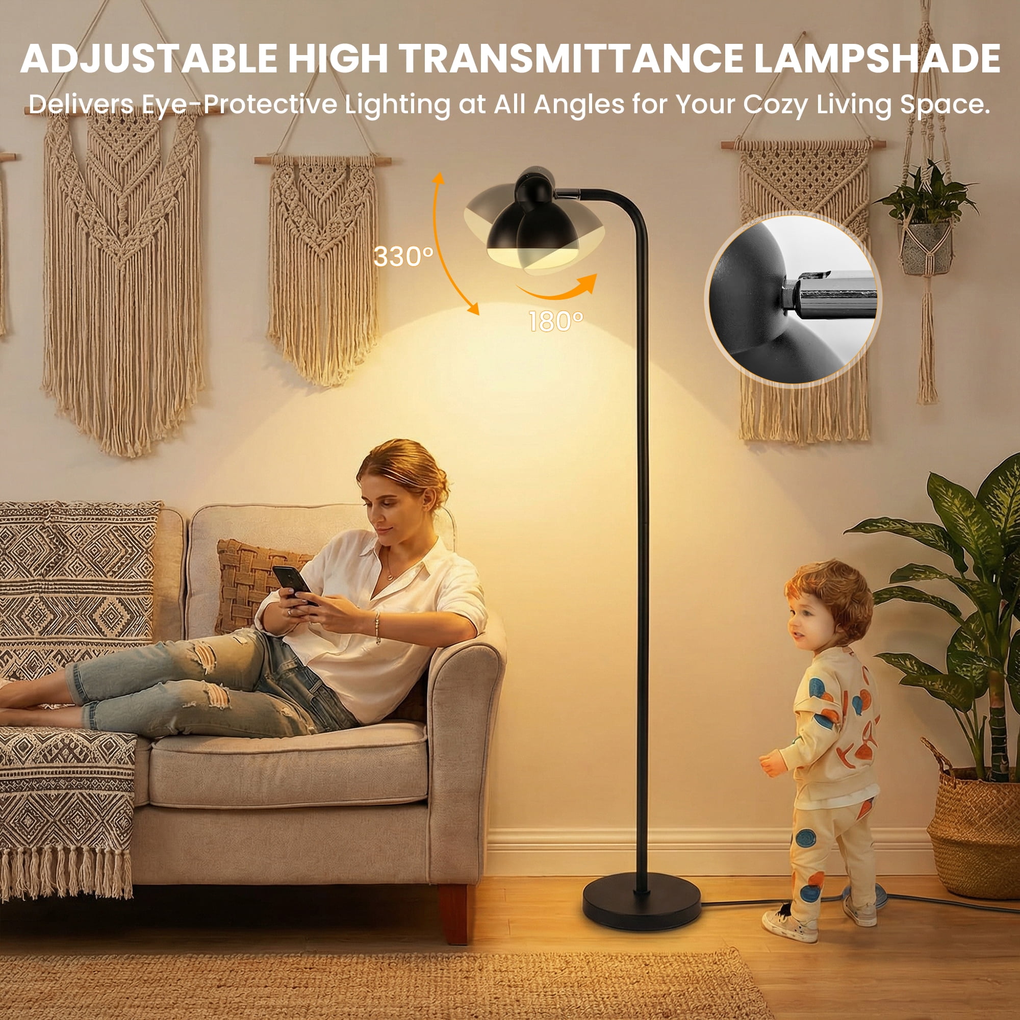 DAYBETTER Floor Lamp for Living Room, Standing Lamp with Remote Control, 1H Timer & Stepless Dimmable Reading Lights for Corner, Living Room, Bedroom, Reading, Office