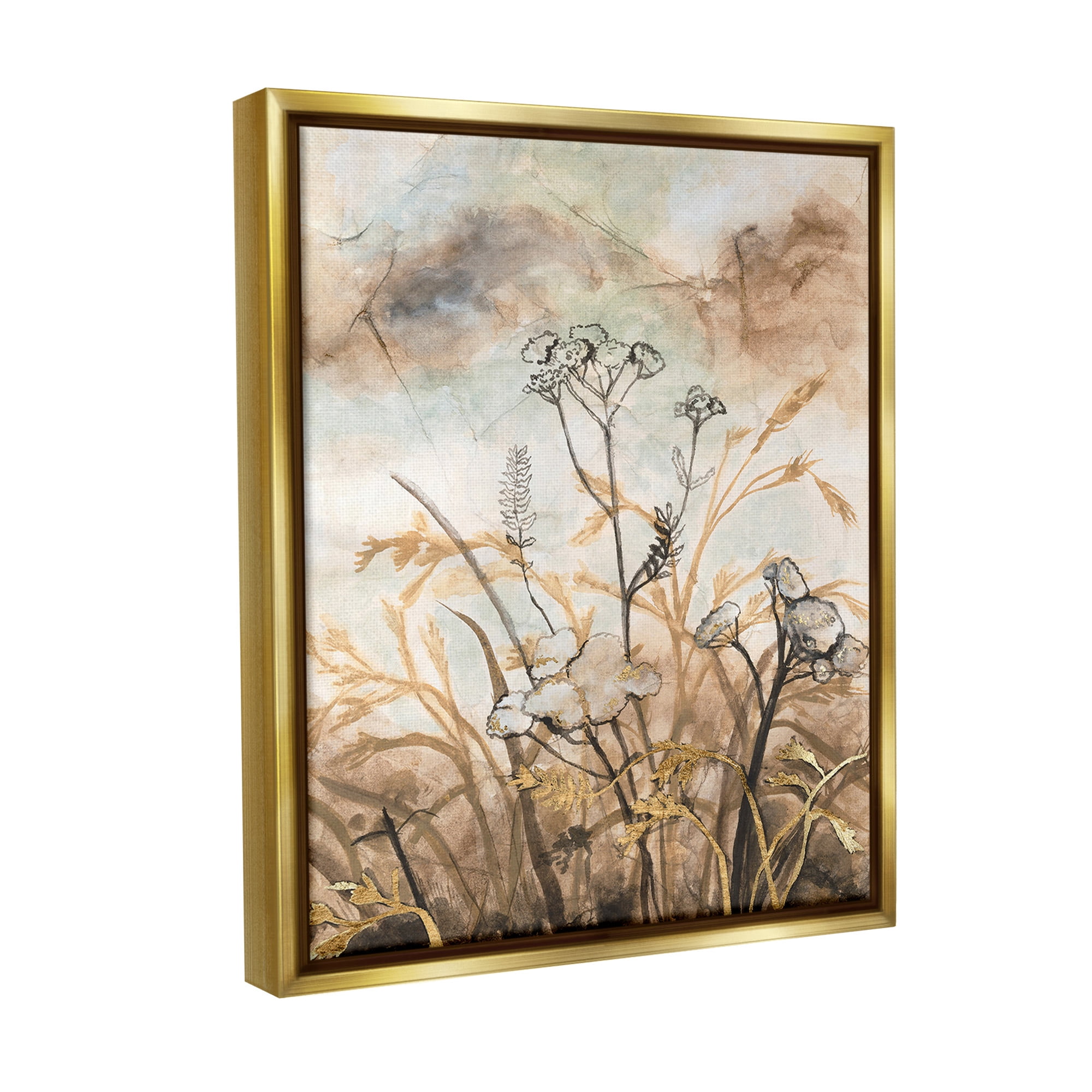 Stupell Industries Neutral Landscape Collage Landscape Painting Gold Floater Framed Canvas Art Print Wall Art, 25 x 31